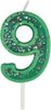 Taart versiering cijfer 9 kaars - Verjaardag - Groen - Glitter - Wax - 4 x 3 cm