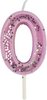 Taart versiering cijfer 0 kaars - Verjaardag - Roze - Glitter - Wax - 4 x 3 cm