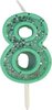 Taart versiering cijfer 8 kaars - Verjaardag - Groen - Glitter - Wax - 4 x 3 cm