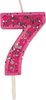 Taart versiering cijfer 7 kaars - Verjaardag - Roze - Glitter - Wax - 4 x 3 cm