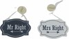 Deurhanger met tekst "Mr Right" en ''Mrs Right'' - Zwart / Wit - Hout - 20 x 13 cm - 