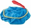 Zwarte Pieten muts met Veer - Blauw / Geel - Fluweel / Polyester - Kindermaat - One Size - Sinterklaas - Feestdagen