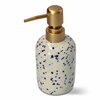 Zeepdispenser met vlekken motief en Gouden drukknop - Wit / Blauw  7 x 7 x 17 cm - Keramiek / Kunststof - zeep