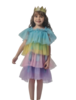 Prinses set - Jurk en Kroon - Multicolor - 5 tot 7 jaar - Gouden Kroonband - Verkleden - Feest - Party - Feestaccessoires - Pri