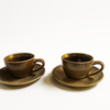 Kopje met Schotel FAMKE - Vintage Bruin - Keramiek -⌀ 8,5 cm - Schaaltje ⌀ 15 cm - Set van 2 - Thee Kopje