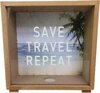 Spaarpot met tekst &#039;&#039;SAVE TRAVEL REPEAT&#039;&#039; - Bruin - Hout - 17 X 17 cm