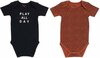 Stoere Rompers met korte mouwen - 2 stuks - Bruin / Zwart - Katoen - Maat 62-68 - Romper - Baby's - Unisex