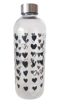 Waterfles HEARTS - Zwart - Plastic - 1 Liter - &Oslash; 9 h 23.5 cm