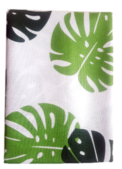Tafelkleed met blad motief VERA - Wit / Groen - Polyester - 140 x 240 cm