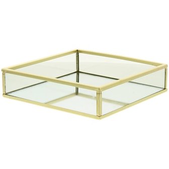 Decoratie tray / dienblad met spiegel KEITH - Goud - 15 x 15 x 3.7 cm - Maat S