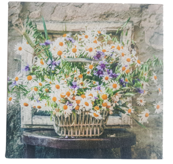 Print op canvas bloemen - Multicolor - Canvas - 18 x 18 cm