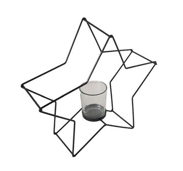 Theelichthouder ster NIENKE - Zwart - Metaal / Glas - 25.5 x 7.5 x 25 cm
