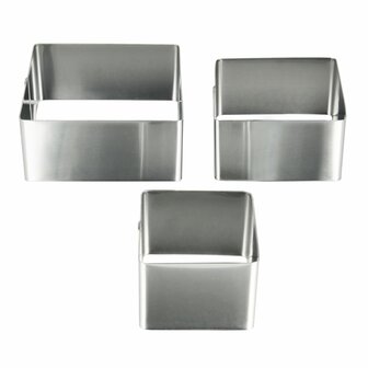 Metaltex vierkante kookringen - Zilver - 6/8/10 cm - RVS - Set van 3