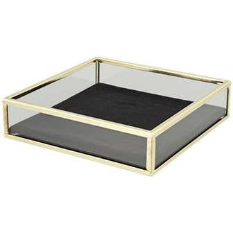 Decoratie tray / dienblad met velvet KENZO - Goud / Zwart - 15 x 15 x 3.7 cm - Maat S