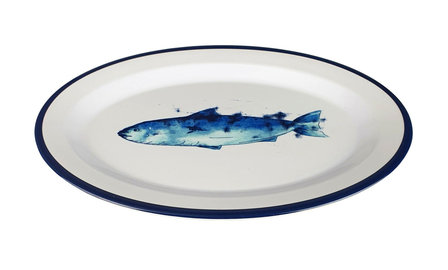 Bord FISH - Blauw / Wit - Melamine - Ovaal - 35.5 x 25.5 x 2 cm - Set van 2