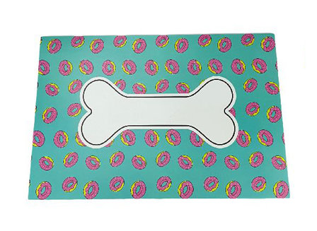Dieren placemat Donuts - Honden / katten mat - Roze / Groen - Kunststof - 43 x 29 cm - Rechthoek