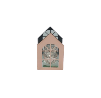 Theelichthouder huis FLEUR - Brons - Metaal / Glas - 25 x 25 x 21,5 cm