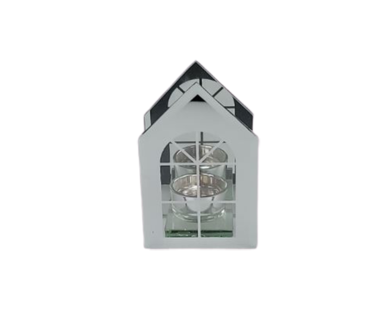 Theelichthouder huis FLEUR - Zilver - Metaal / Glas - 25 x 25 x 21,5 cm
