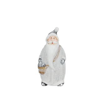 Kerstman beeldje - Grijs / Wit - Keramiek - 6.5 x 4 x 15.5 cm
