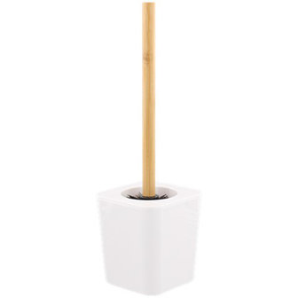 Bamboe Toiletborstel ARTHUR - Wit / Bruin - Kunststof / Bamboe - 9 x 9 x 40 cm - WC borstel in houder