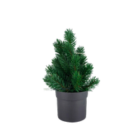 Mini LED kerstboom met pot - Groen / Zwart - Kunststof - 30 cm