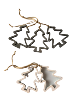 Kerstboom hangers - Grijs / Wit - Hout - l 7,5 x h 9 cm