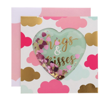 Valentijnskaart - Groen / multicolor - l16 x b16 cm - Met hartjes confetti - Kaart vierkant - Liefde