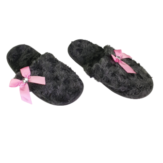 Pantoffels Slippers Met Roze Boog - Zwart - Maat 36