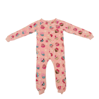 Onesie / Pyjama / Pyjamapak met cupcake print - Roze / Wit - Polyester - Maat 105 - Meisje