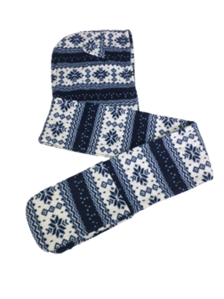 Warme Muts / Sjaal / Handschoen in 1 - Wit / Blauw - Polyester - One size - 3-delige set