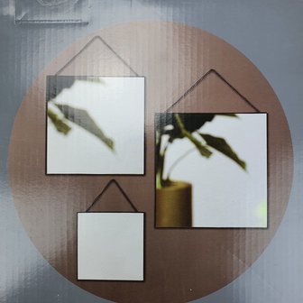 Hangspiegel PABLO Met Metalen Ketting - Zwart - Metaal / Glas - Ca 20 / 30 / 35 cm - Vierkant - Set van 3 spiegels -2