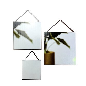 Hangspiegel PABLO Met Metalen Ketting - Zwart - Metaal / Glas - Ca 20 / 30 / 35 cm - Vierkant - Set van 3 spiegels 