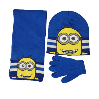 Minions winterset - Model &quot;Smiling Minion&quot; - Handschoenen, sjaal en muts - Blauw - 54 cm