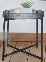 Bijzettafel Met Spiegel WILHELMINA - Streep Motief - Zwart - Metaal / Glas - 42,5 x 42,5 x 42 cm