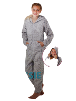 Onesie / Pyjama / Pyjamapak met Panter print - Licht grijs / Wit - Polyester - Maat 110 / 116