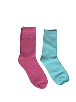 Sokken hartjes / love - Roze / Lichtblauw - Maat 35 / 38 - Set van 2 - Fashion Socks