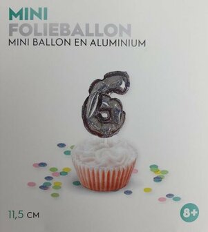 Folieballon / Cijferballon - Zilver - Getal 6 - 11,5 cm