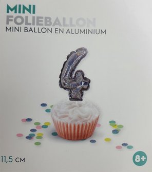 Folieballon / Cijferballon - Zilver - Getal 4 - 11,5 cm