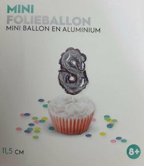 Folieballon / Cijferballon - Zilver - Getal 8 - 11,5 cm