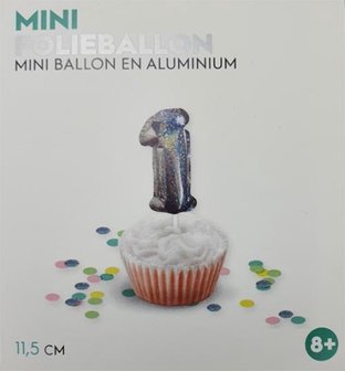 Folieballon / Cijferballon - Zilver - Getal 1 - 11,5 cm