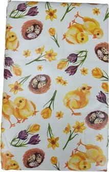 Tafelkleed Pasen KRISTEN met kuikens en eieren patroon - beige / Paars / Multicolor - Polyethylene - 200 x 140 cm