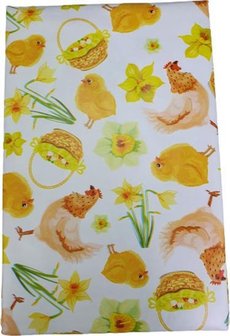 Tafelkleed Pasen KRISTEN met kuikens en eieren patroon - Wit / geel - Polyethylene - 200 x 140 cm