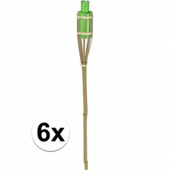 Bamboe tuin fakkel 60 cm - Groen - Tuindecoratie / tuinverlichting - Groene oliefakkels navulbaar - Set van 6