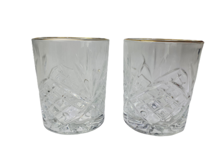 Whiskey glazen met gouden rand JACK - Transparant - 300 ml - Set van 2