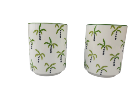 Theelichthouders palmboom - Wit / Groen - &Oslash; 6,5 cm - Set van 2
