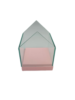 Theelichthouder huisje FLEEK - Roze - Glas - 12 x 12 cm