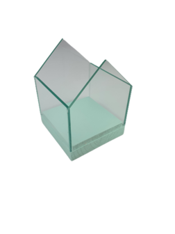  Theelichthouder huisje FLEEK - Groen - Glas - 12 x 12 cm