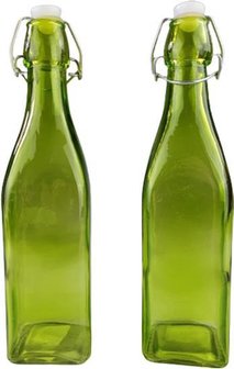 Trendy decofles ANASTACIA - Vierkant - Groen - Glas - 6x27cm - Set van 2