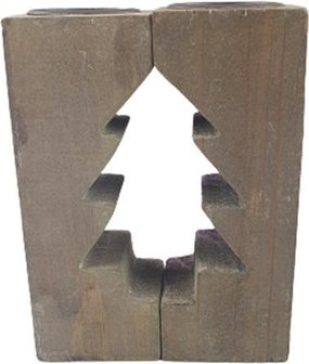 Sfeerlichthouder - Kerstboom - Hout - Bruin - 2 Delig - 2x6x6 x 15cm - 1