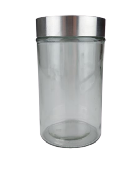 Voorraadpot met deksel BAS - Transparant / Zilver - Glas / Kunststof - &Oslash;10 x 17 cm - Maat M